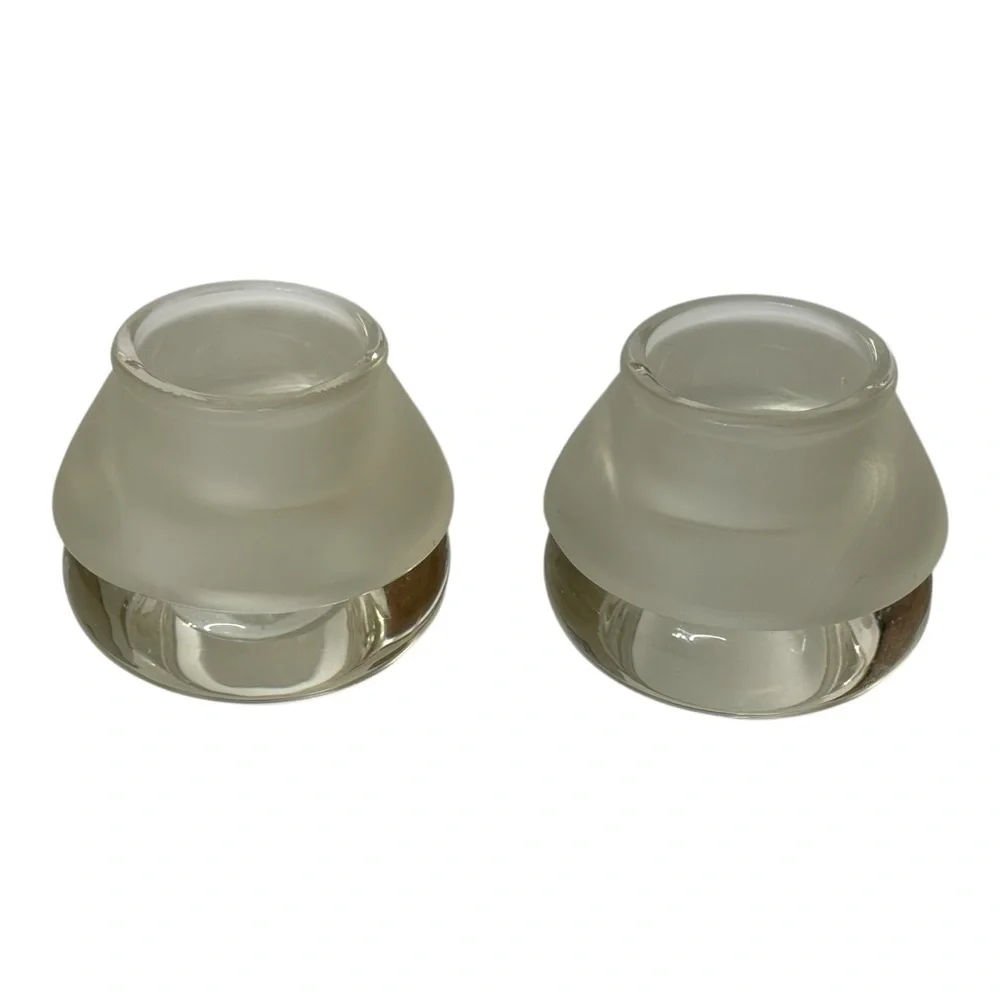 Crate & Barrel Luna‎ Votive Candle Holders Clear With Frosted Top Blown Set of 2